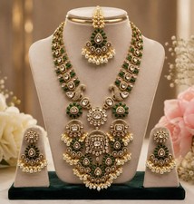 Green Kundan Haram Necklace Set | Peacock Bri...