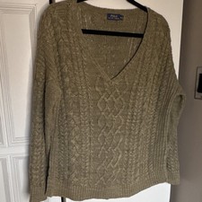 Polo Ralph Lauren Women's Olive Cable-Knit V-Neck Pullover Sweater M Long Sleeve