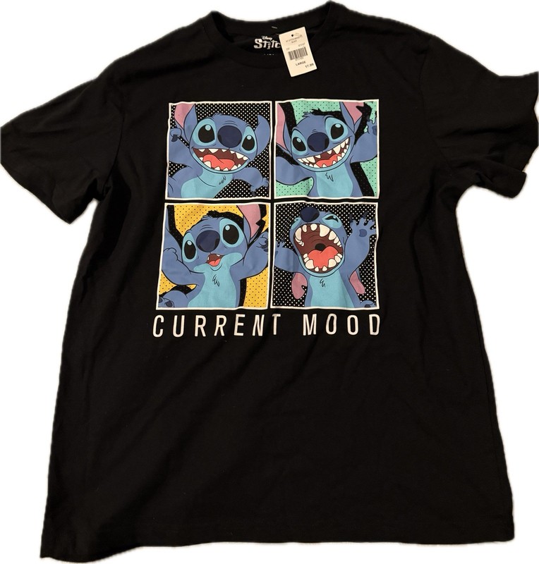 Disney Lilo And Stitch Current Moods T-Shirt Black Sz: L **NEW**