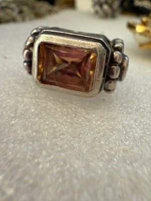 Bali Designer Round Citrine Ring Size 6 925 Sterling Silver Vintage Statement