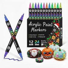 24 Colors Acrylic Paint Markers,Dual Tip 2 Count Pack of 12 , 24