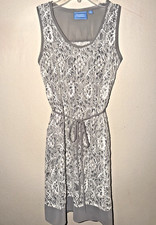 VERA WANG Off White Gray W/  Ivory Lace Overlay Dress Womens Sz Petite S PS