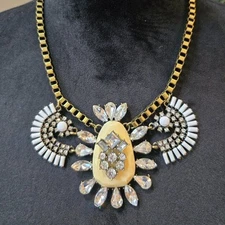 Women Yellow & Clear Crystal Acrylic Pendant Statement Necklace w/ Lobster Clasp