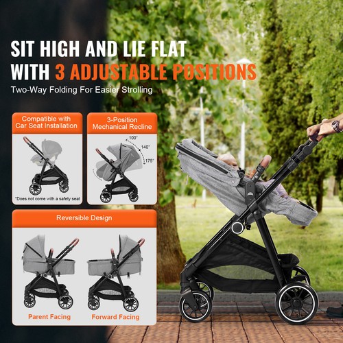 Convertible Baby Infant Stroller Foldable Pushchair w/ Bassinet Dark Gray - Picture 2 of 12