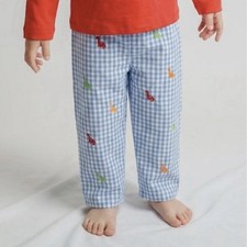 ZUCCINI KIDS Gingham Pull On Pants Dinosaur Embroidery Preppy Summer Size 18-24m