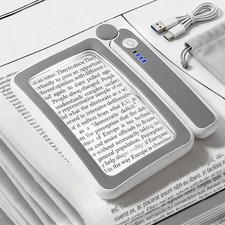 Rechargeable Magnifying Glass with Light, 5X Large Rectangular Page Magnifier, 1