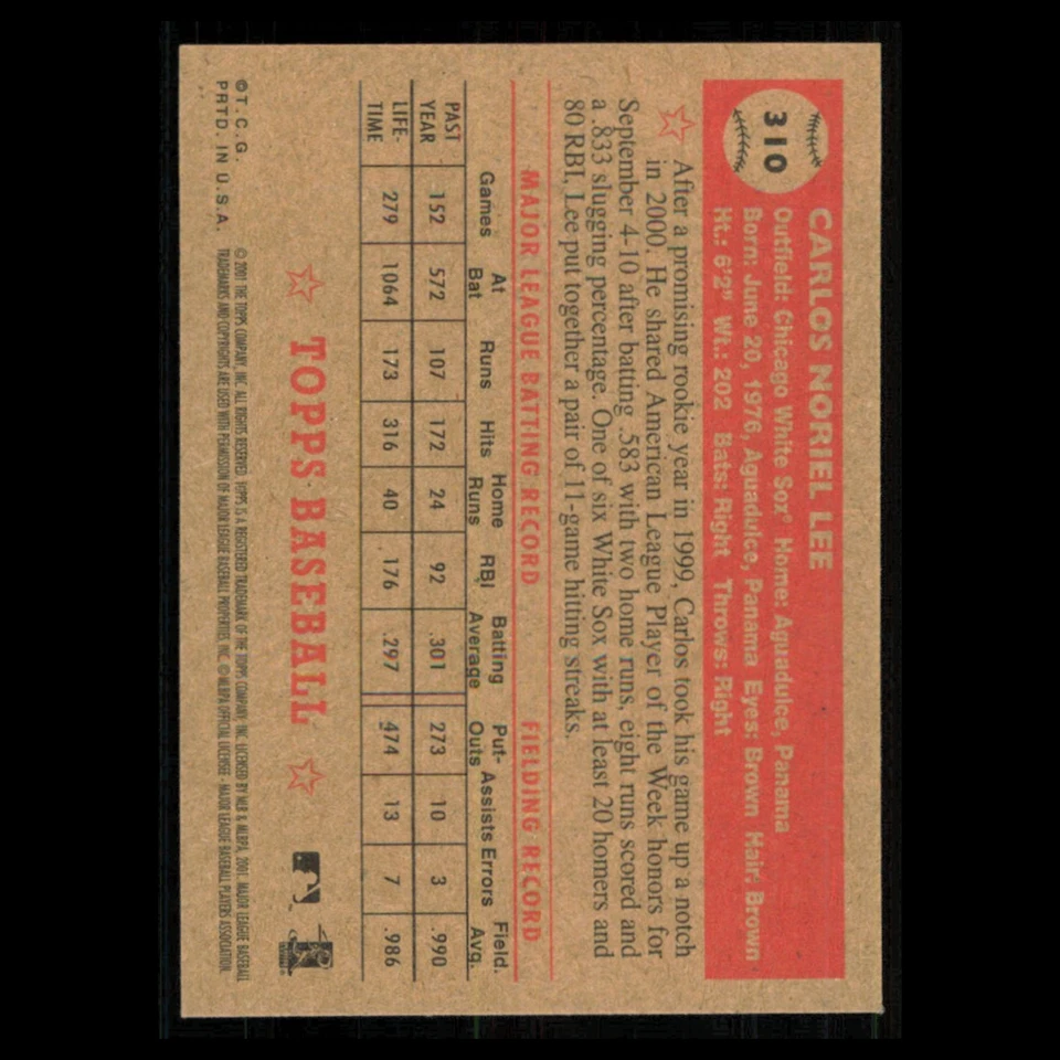 Carlos Lee #310 2001 Topps Heritage Chicago White Sox Baseball Card MLB NM - Image 2 of 3