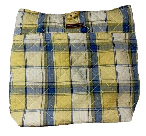 Longaberger Shoulder Bag Blue White Yellow Quilted Plaid Sew Button Closure Used - Imagen 2 de 21