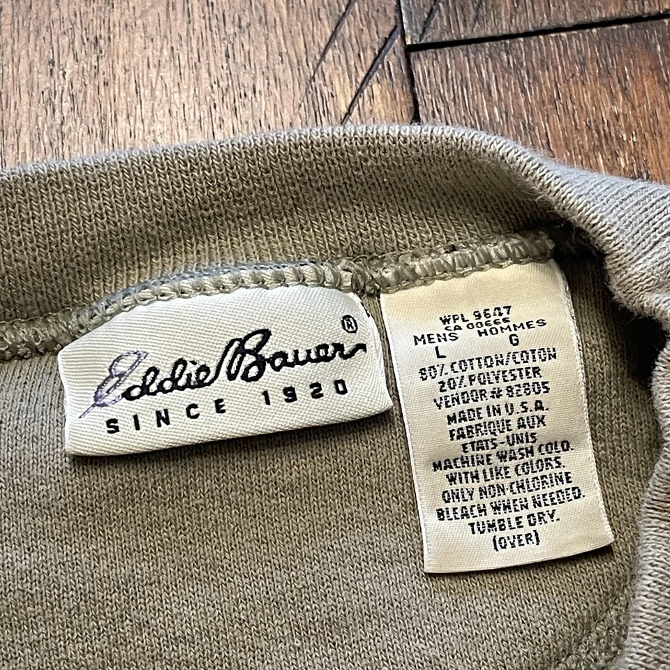 Sudadera De Colección Eddie Bauer Para Hombre Grande Caqui Bordada Hecha en EE. UU. Años 90 Foto 4 de 4