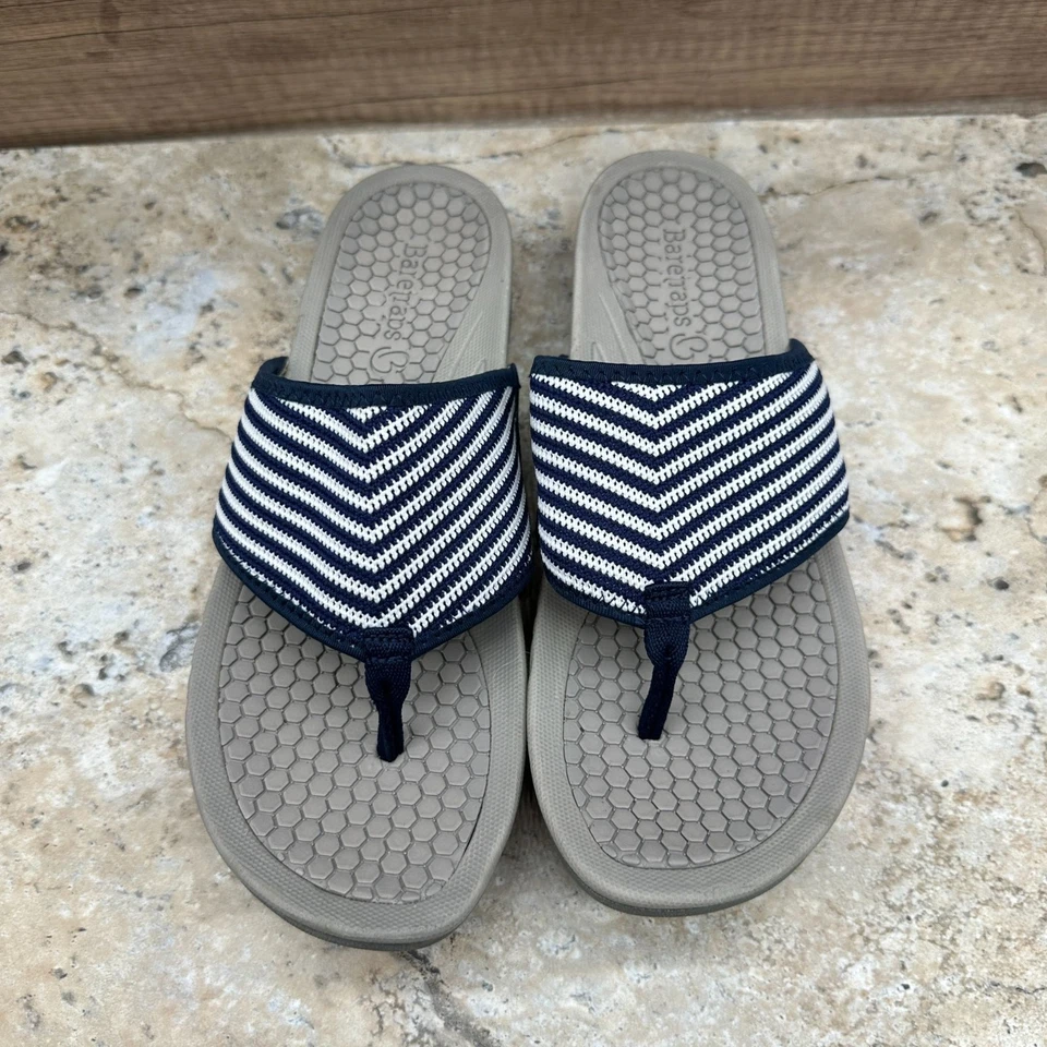 Sandalias Baretraps Mujer Talla 8M Azul Marino/Blanco Dasie Slides Cuña Tanga Rayas Foto 2 de 4
