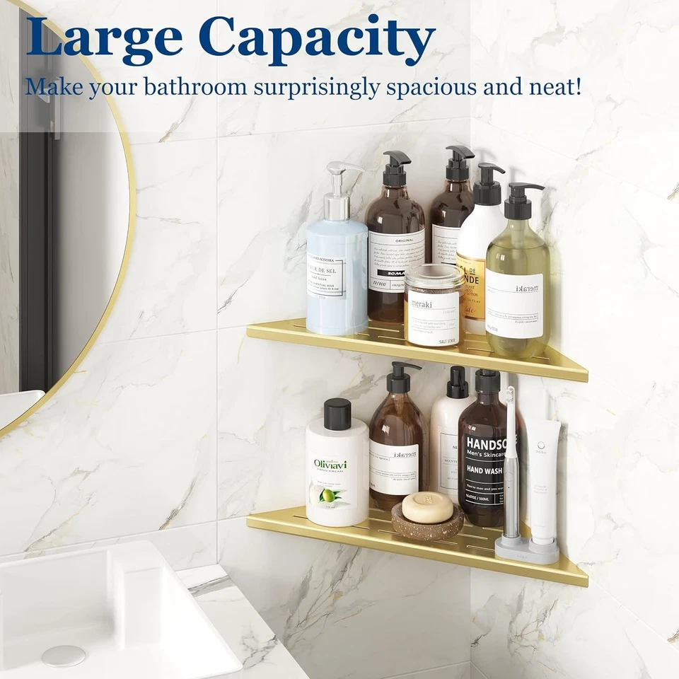 Estantes de ducha esquineros, 12” azulejo empotrado paquete de 12-2, dorado cepillado  Foto 4 de 4