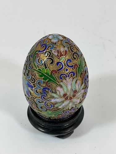 Cloisonné Ei wohl China auf HOLZSOCKEL (Originalgröße Hühnerei) - Bild 4 von 10