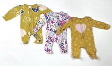 Carters Pajamas New Born 3 Pair Zip Cotton Flower Heart NB Baby Romper