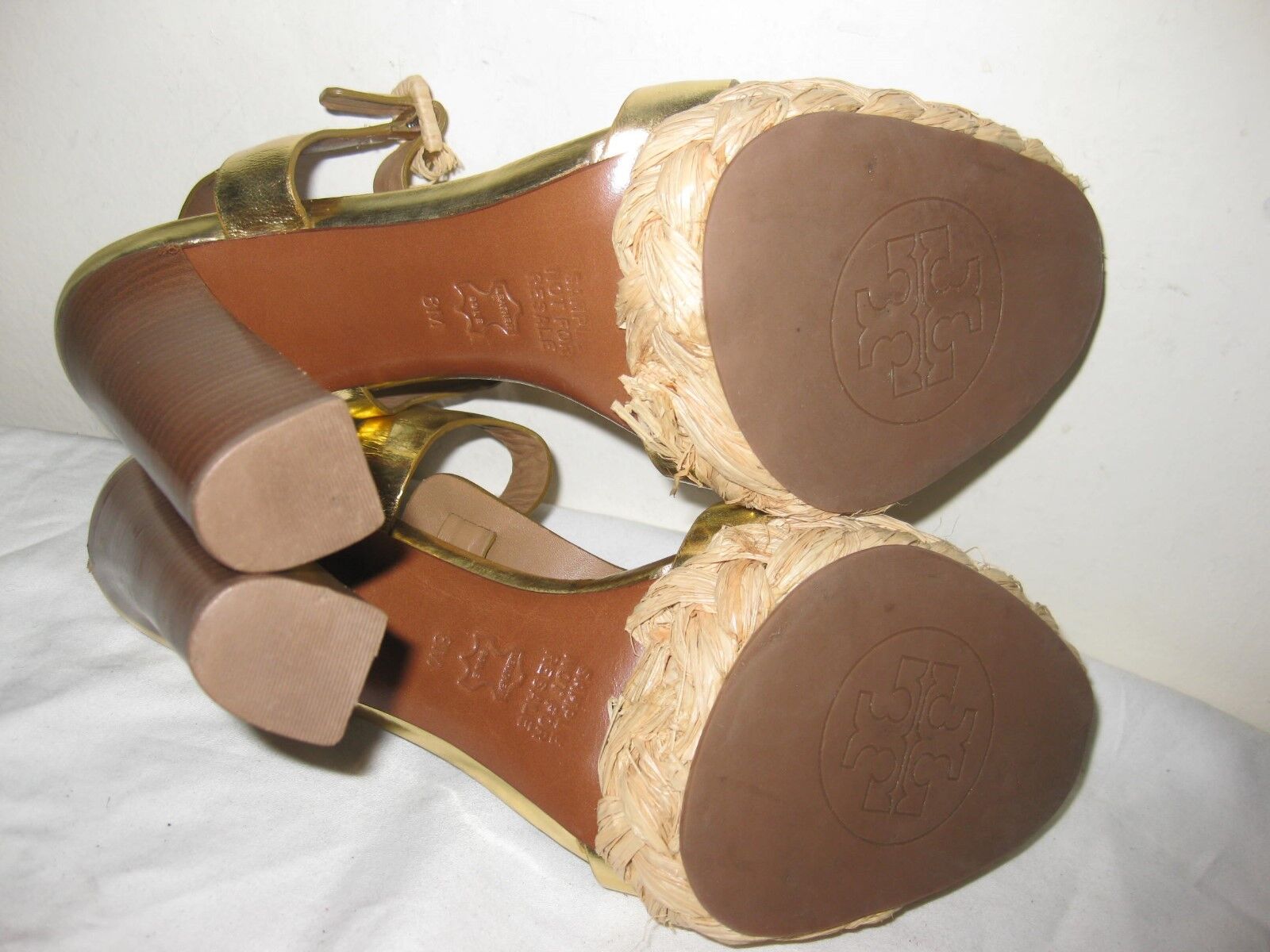 Tory Burch Leather Yellow Yellow Yellow gold Heel Woven Sandals shoes Size 8 M 5b6b28 Tory Burch Leather Yellow Yellow Yellow gold Heel Woven Sandals shoes Size 8 M 5b6b28
