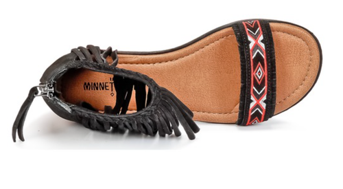Sandalias con flecos Minnetonka Marruecos talla 6 negras gamuza bordadas con cremallera trasera planas - Imagen 8 de 9