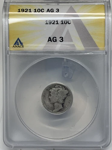 1921 10C ANACS AG 3 (Key Date) Mercury Silver Dime