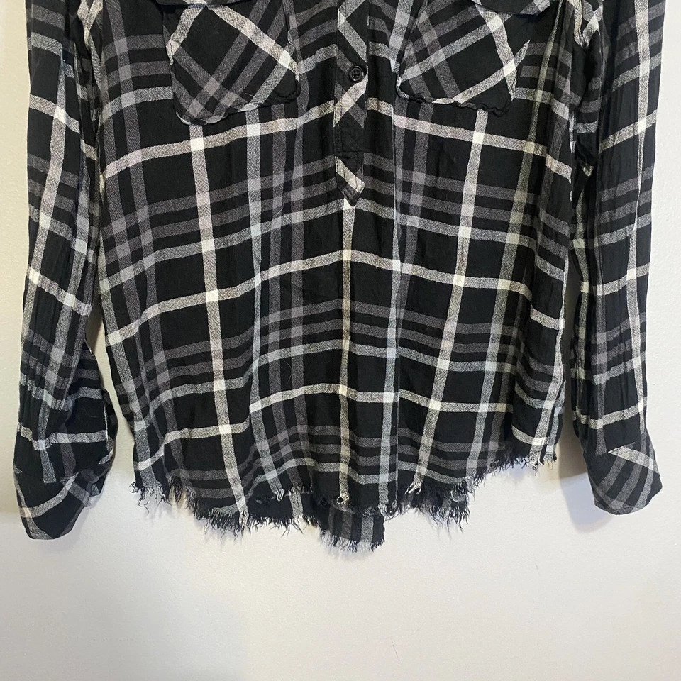 RAILS Redding Ink Gray White Plaid Popover Long Sleeve Pocket Shirt Top Size M - Imagem 3 de 4