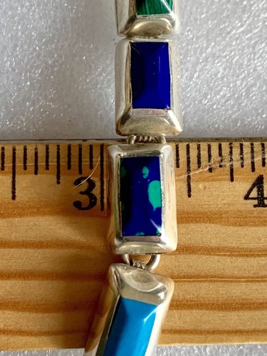 Pulsera vintage de plata esterlina con lapislázuli turquesa ónix malquita - Imagen 6 de 12