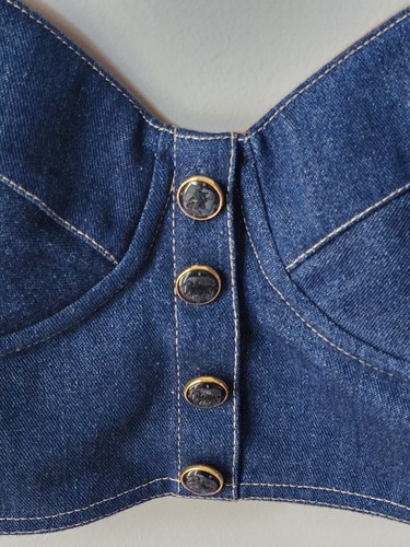 ESCADA Denim Blue Jean Cropped Corset Top Size 34 - Picture 15 of 19