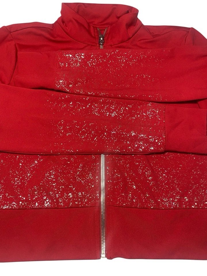 Leggings femininas True Religion ombre glitter vermelho conjunto zíper crop top prata média - Imagem 2 de 4