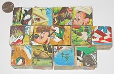 VINTAGE 13 LOT WALT DISNEY TOY 6 SIDED WOOD BLOCK PUZZLE PIECES PICTURE GERMANY