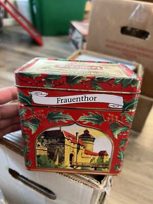 Vintatge Lambertz Cookie Tin Music Box Germany Burg Vom Hallertor  5'' works