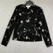 Jones Wear Top Womens Size 10 Black Floral Long Sleeve Pullover Dressy Blouse