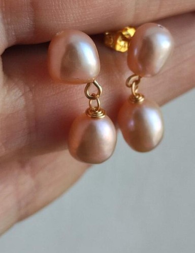 Purple baroque earrings natural pearls - Picture 3 of 4