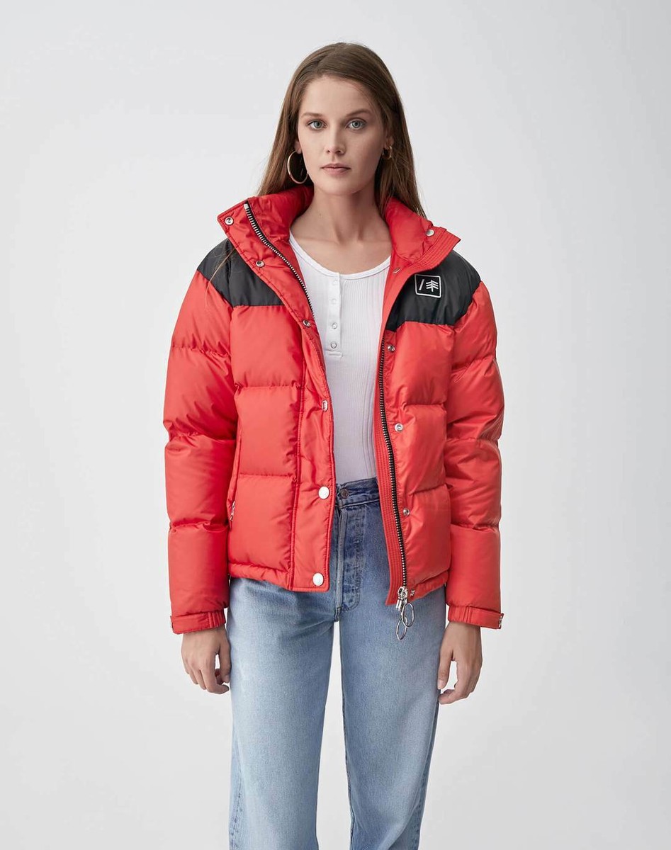 Re/Done x ienki ienki red cropped down quilted puffer jacket size