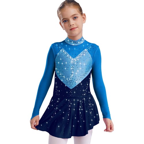 Kids Girls Skating Dance Dress Long Sleeve Gymnastics Performance Leotard Dress - Picture 38 of 156