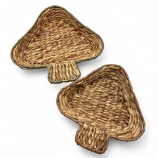 Vintage Mushroom Wicker Basket Set Pastel Pink And Green Trim Cute Storage Decor