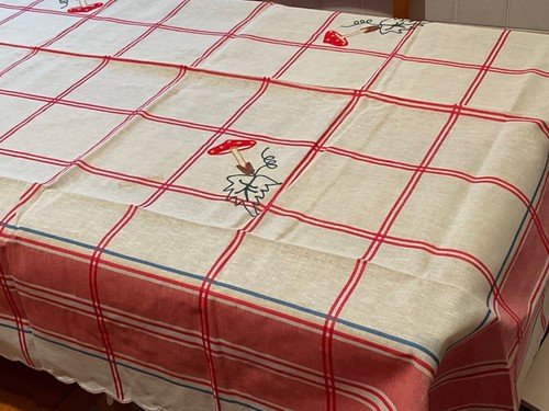 TOVAGLIA DA TAVOLA IN COTONE RICAMATI FUNGHI ROSSA BIANCA 6 PERSONE