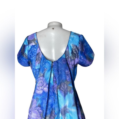 Maxi Vestido Aloha Floral De Colección Años 70 Sun Fashions of Hawaii Azul Púrpura - Imagen 7 de 14