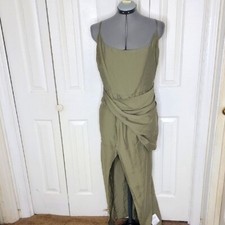Asos Strappy Midi Dress Back Drape Size 14 Olive Green