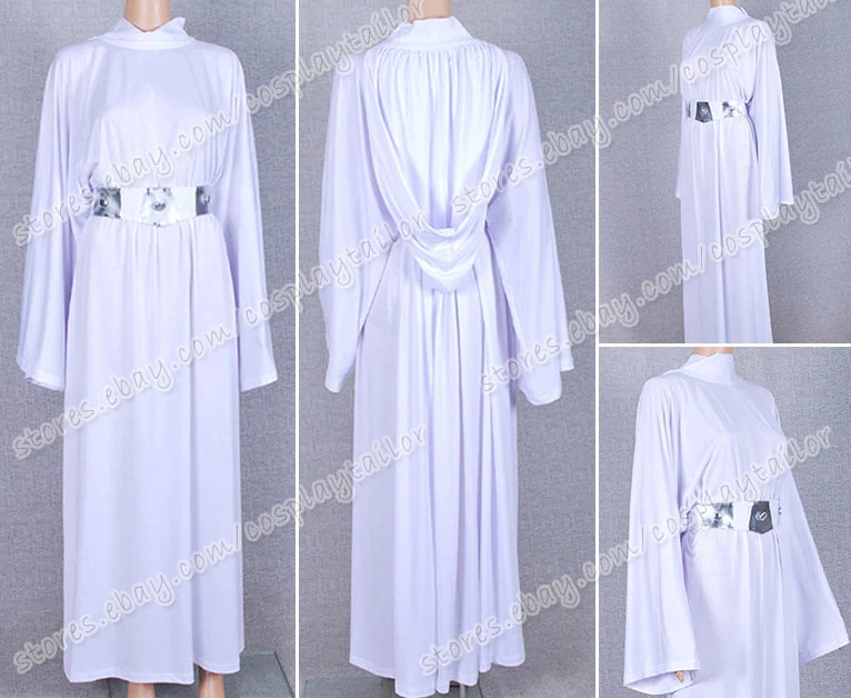strapless open back dress Princess Leia Movie Character Original White Dress Cosplay Costume Out –  Cosplaysky.ca main image 0