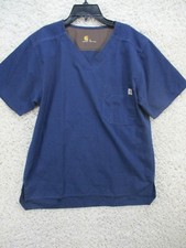 Carhartt Scrub Shirt Mens Small Navy Blue Short Sleeve V Neck Medical Cotton