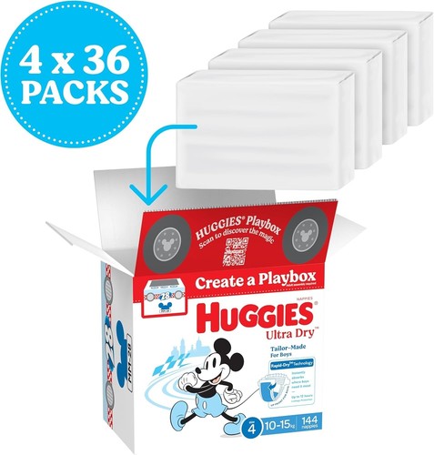 Huggies Ultra Dry Nappies Boys Size 4 (10-15kg) 144 Count - One Month Supply - Picture 2 of 8