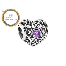 February Heart Birthstone Charm For Bracelet, February Charm, Birthstone Charm