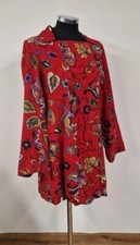 Nomads Floral Red Coat Siz 10 Swing Square Neck Pure Cotton Read Double Breasted