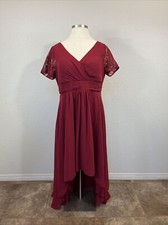 Red Regency Long DressDrowsy Chaperone Chiffon Lace Edwardian Bridgerton Sense