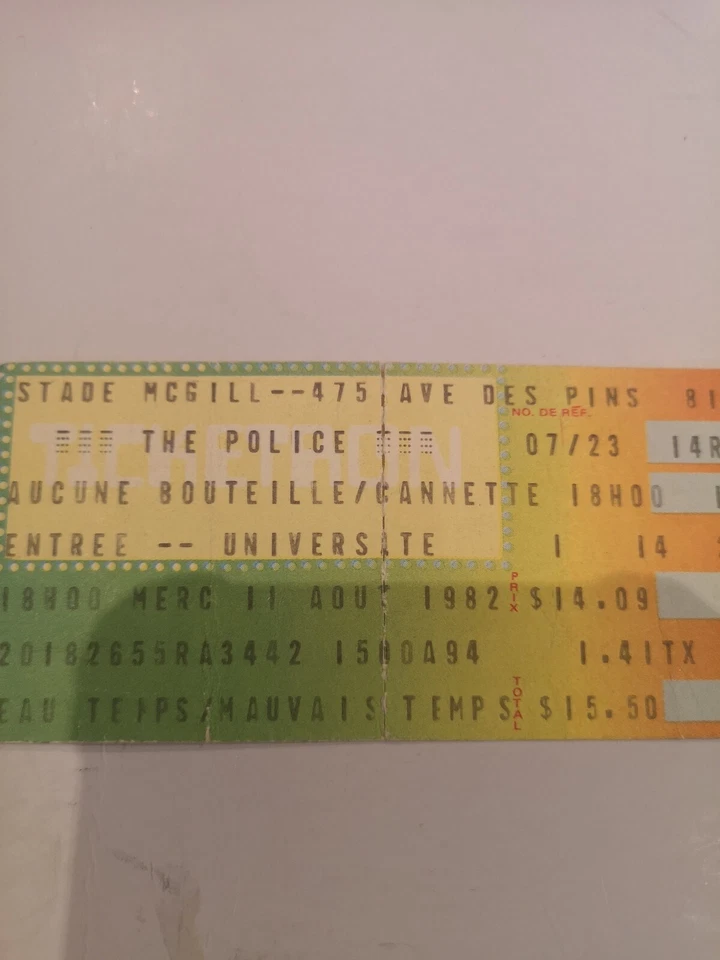 THE POLICE ORGINAL CONCERT TICKET STUB MONTREAL STADE MCGILL W/ CORBEAU ETC... - Image 2 of 4