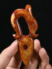 4.3'' China Hongshan Culture Old Jade Yu Pig Dragon Knife Yubi Amulet Pendant