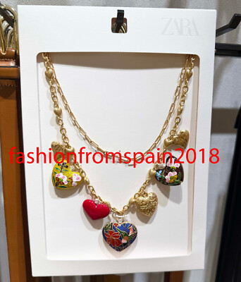 ZARA NEW WOMAN PACK OF 2 HEART NECKLACES GOLDEN 1011/018/303  display picture 1