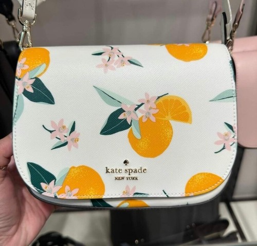 Kate Spade New York Madison Orange Toss Saddle Flap Bag Clementine Cream Multi - Picture 1 of 2