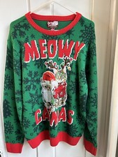 Meowy Catmas Christmas Holiday Party Cat Themed Ugly Sweater Size Medium  
