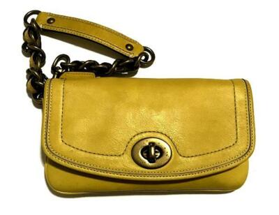 RARE Coach Ltd Legacy Yellow Green Leather Chained Turnlock