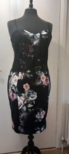 New Lipsy Black Floral Bodycon Dress. Sz 16.