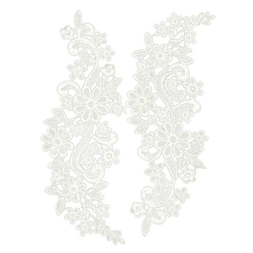 2 pairs of white floral lace appliqué, embroidered decoration - Picture 4 of 12