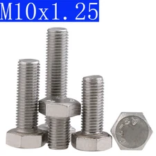 M10 - 1.25 Fine Thread 304 Stainless Steel Hex Cap Bolt / Screw DIN 933 Tap A2