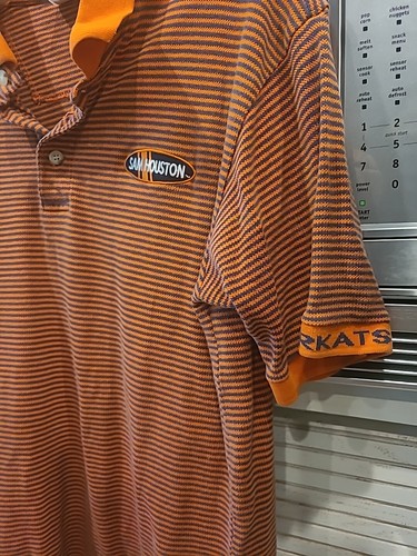 Vintage 80s SAM HOUSTON State Bearkats Polo Shirt Medium .red Oak.hrznt Stripe - Picture 4 of 7
